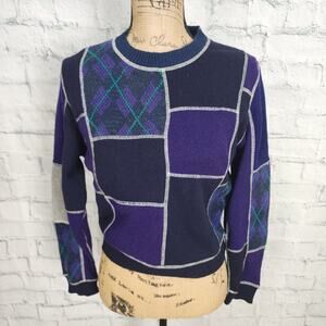 redone sweater top Sz L long sleeve crewneck casual multicolor A43N